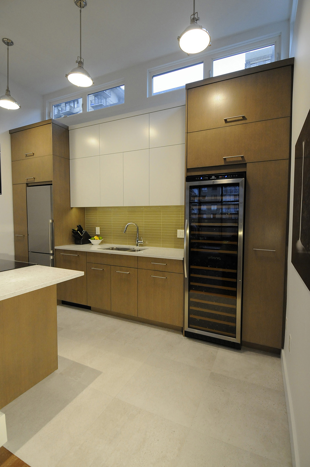 Wine fridge in home kitchen with high handle 