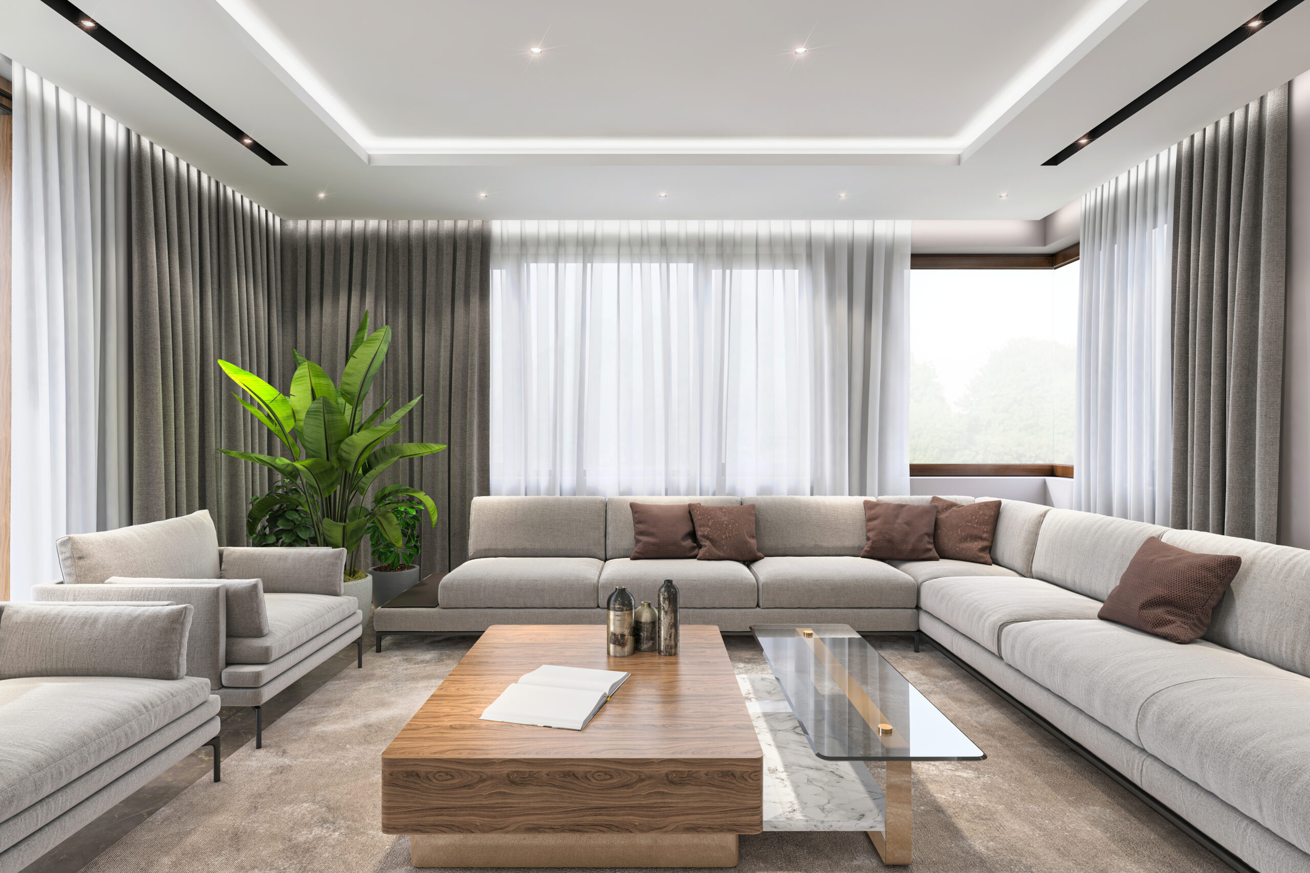 recessed lighting in a living room