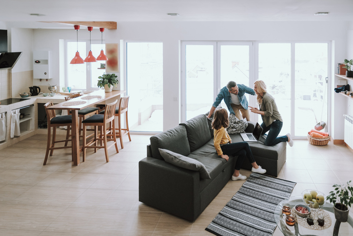 Happy family spending time together at home